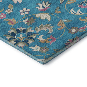 HomeRoots 8' Teal Pink Copper Floral Washable Round Rug - Durable, UV Protected, and Easy Care for Any Room 679009