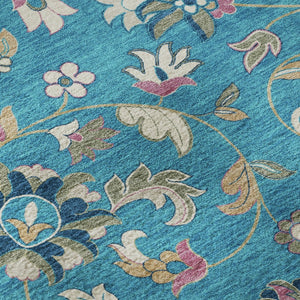 HomeRoots 8' Teal Pink Copper Floral Washable Round Rug - Durable, UV Protected, and Easy Care for Any Room 679009
