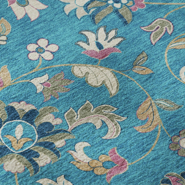 HomeRoots 8' Teal Pink Copper Floral Washable Round Rug - Durable, UV Protected, and Easy Care for Any Room 679009