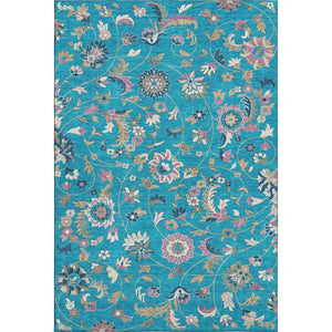 HomeRoots 8' X 10' Vibrant Teal Pink Copper Floral Area Rug - Washable, UV-Protected, Stain-Resistant Elegance 679010