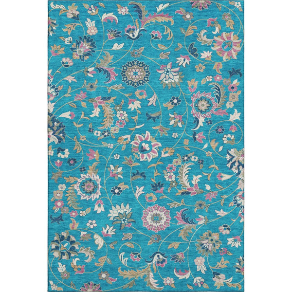 HomeRoots 8' X 10' Vibrant Teal Pink Copper Floral Area Rug - Washable, UV-Protected, Stain-Resistant Elegance 679010
