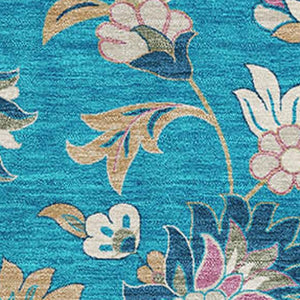 HomeRoots 8' X 10' Vibrant Teal Pink Copper Floral Area Rug - Washable, UV-Protected, Stain-Resistant Elegance 679010
