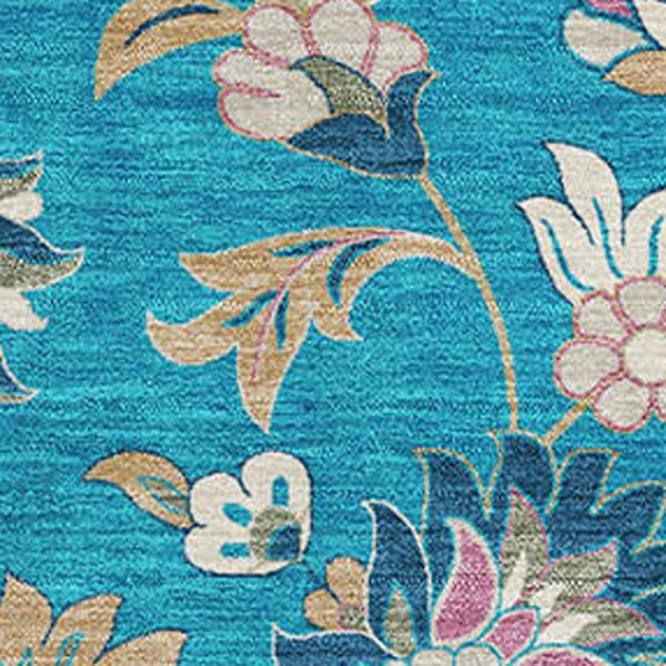 HomeRoots 8' X 10' Vibrant Teal Pink Copper Floral Area Rug - Washable, UV-Protected, Stain-Resistant Elegance 679010