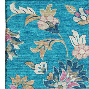 HomeRoots 8' X 10' Vibrant Teal Pink Copper Floral Area Rug - Washable, UV-Protected, Stain-Resistant Elegance 679010