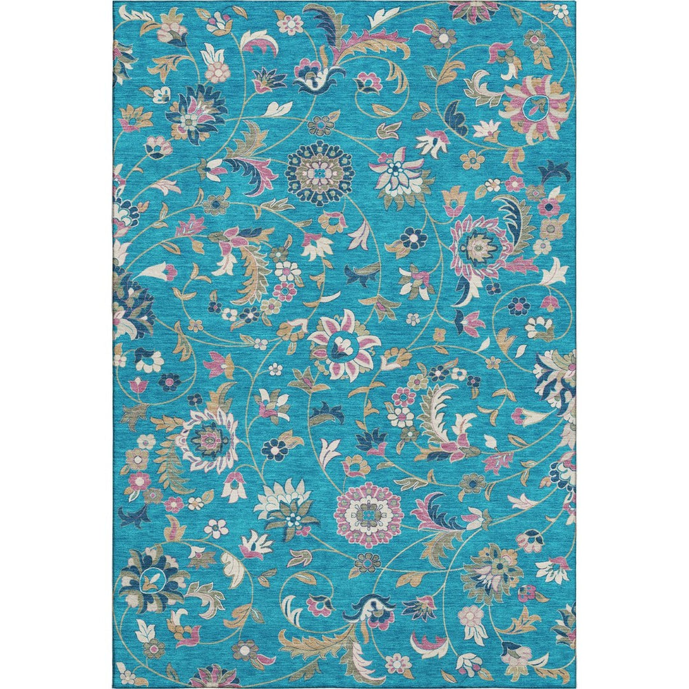 HomeRoots 9' X 12' Vibrant Teal Pink Copper Floral Area Rug - Washable, UV Protected, Stain Resistant Design 679011
