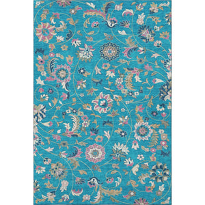 HomeRoots 9' X 12' Vibrant Teal Pink Copper Floral Area Rug - Washable, UV Protected, Stain Resistant Design 679011