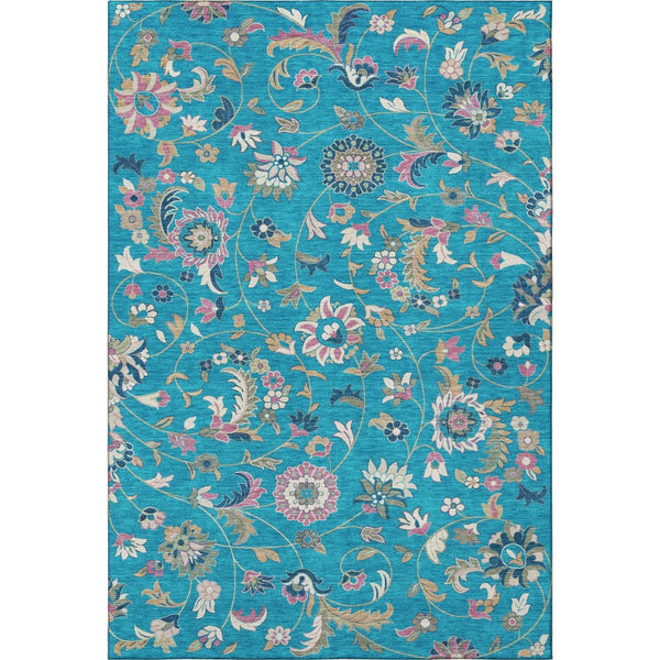 HomeRoots 9' X 12' Vibrant Teal Pink Copper Floral Area Rug - Washable, UV Protected, Stain Resistant Design 679011
