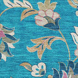 HomeRoots 10' Vibrant Teal Pink Copper Floral Area Rug - Washable, Stain Resistant, UV Protected for Durability 679012