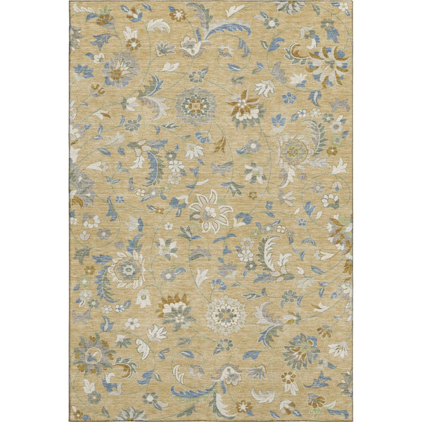 HomeRoots 5' X 8' Floral Area Rug in Wheat, Blue & Beige – Washable, Stain-Resistant, UV-Protected Design! 679014