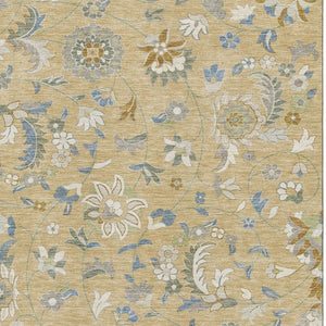 HomeRoots 5' X 8' Floral Area Rug in Wheat, Blue & Beige – Washable, Stain-Resistant, UV-Protected Design! 679014