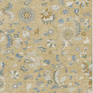 HomeRoots 8' X 10' Floral Area Rug in Wheat, Blue & Beige - Washable, UV Protected & Perfect for Busy Homes 679016