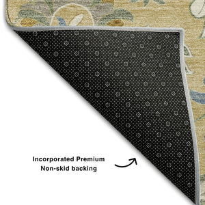 HomeRoots 9' X 12' Elegant Wheat Blue Beige Floral Washable Area Rug with UV Protection for Any Space 679017