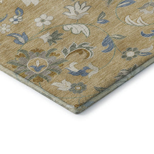HomeRoots 9' X 12' Elegant Wheat Blue Beige Floral Washable Area Rug with UV Protection for Any Space 679017
