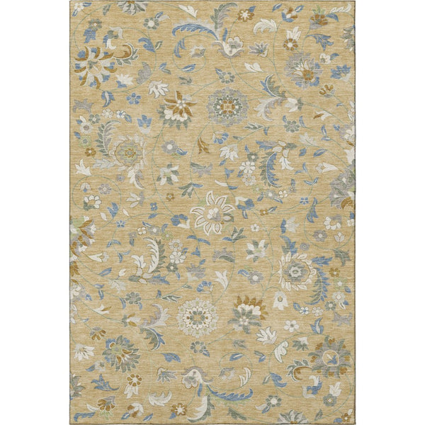 HomeRoots 9' X 12' Elegant Wheat Blue Beige Floral Washable Area Rug with UV Protection for Any Space 679017