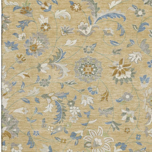 HomeRoots 10' Wheat Blue & Beige Floral Area Rug - Washable, UV Protected, Perfect for Family Rooms & Dining Spaces 679018