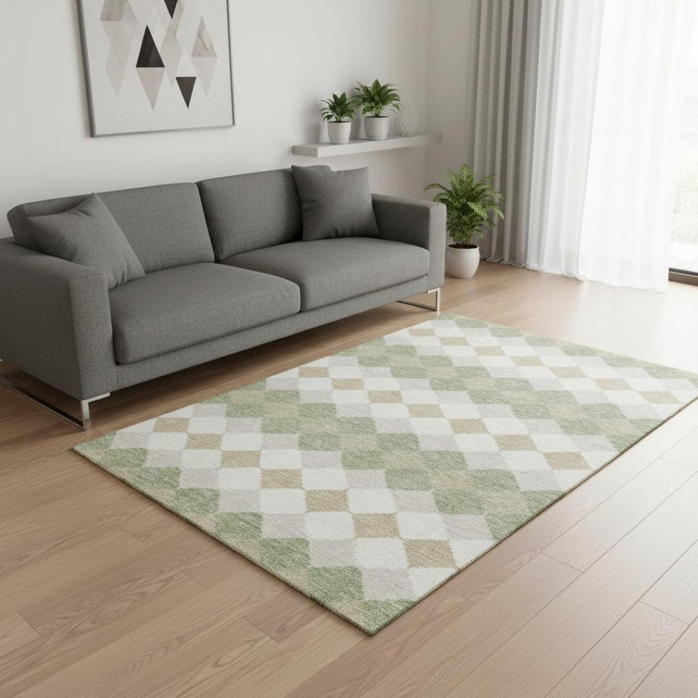 HomeRoots 5' X 8' Artichoke Green Geometric Area Rug - Washable, UV-Protected, Stain-Resistant, Durable Design 679020