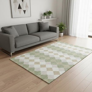 HomeRoots 5' X 8' Artichoke Green Geometric Area Rug - Washable, UV-Protected, Stain-Resistant, Durable Design 679020