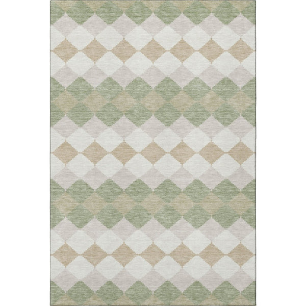 HomeRoots 5' X 8' Artichoke Green Geometric Area Rug - Washable, UV-Protected, Stain-Resistant, Durable Design 679020