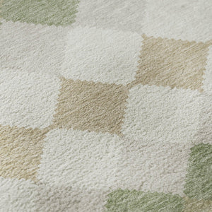 HomeRoots 8' Artichoke Green Ivory Taupe Geometric Washable Round Rug - Stylish, Durable & UV Protected 679021