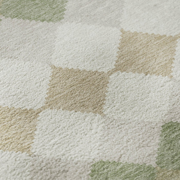 HomeRoots 8' Artichoke Green Ivory Taupe Geometric Washable Round Rug - Stylish, Durable & UV Protected 679021