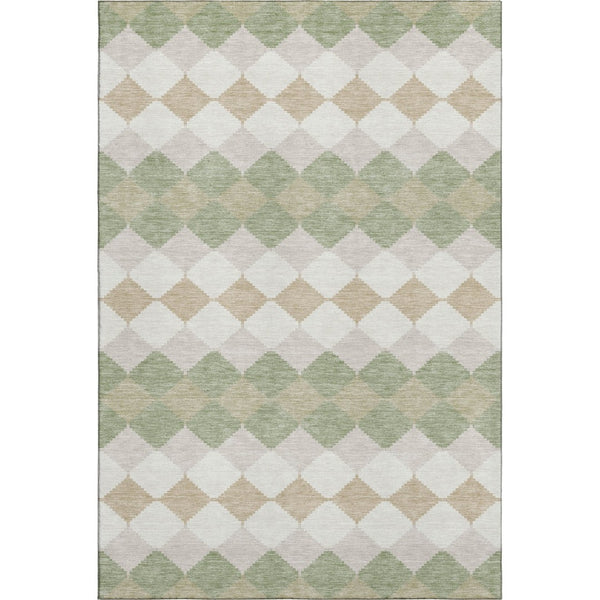 HomeRoots 8' X 10' Artichoke Green Ivory Taupe Geometric Area Rug – Washable, UV Protected & Stain Resistant! 679022