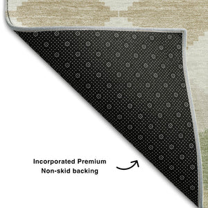 HomeRoots 8' X 10' Artichoke Green Ivory Taupe Geometric Area Rug – Washable, UV Protected & Stain Resistant! 679022