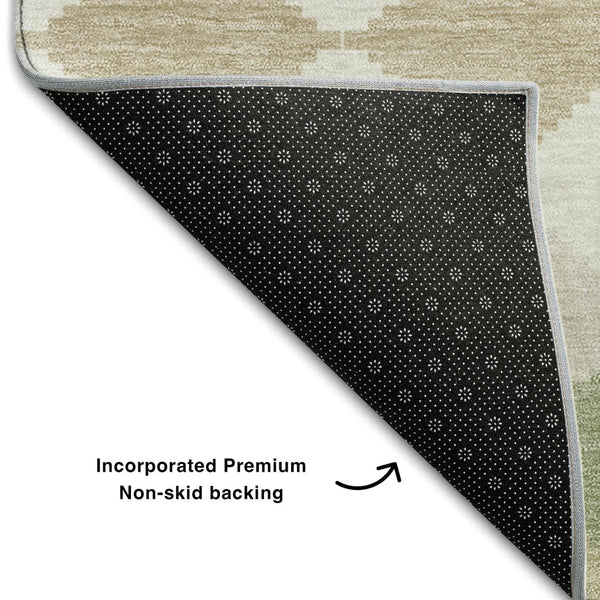 HomeRoots 8' X 10' Artichoke Green Ivory Taupe Geometric Area Rug – Washable, UV Protected & Stain Resistant! 679022