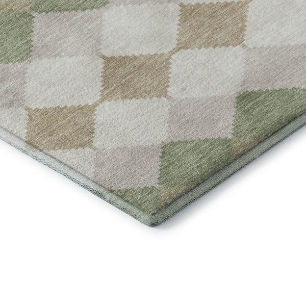 HomeRoots 8' X 10' Artichoke Green Ivory Taupe Geometric Area Rug – Washable, UV Protected & Stain Resistant! 679022