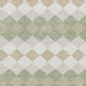 HomeRoots 8' X 10' Artichoke Green Ivory Taupe Geometric Area Rug – Washable, UV Protected & Stain Resistant! 679022