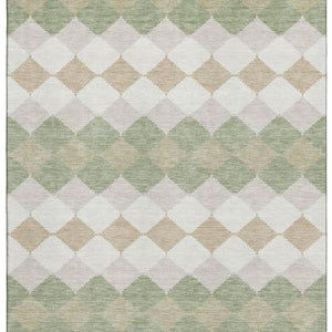 HomeRoots 8' X 10' Artichoke Green Ivory Taupe Geometric Area Rug – Washable, UV Protected & Stain Resistant! 679022