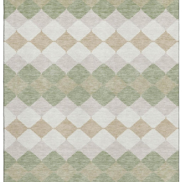 HomeRoots 8' X 10' Artichoke Green Ivory Taupe Geometric Area Rug – Washable, UV Protected & Stain Resistant! 679022