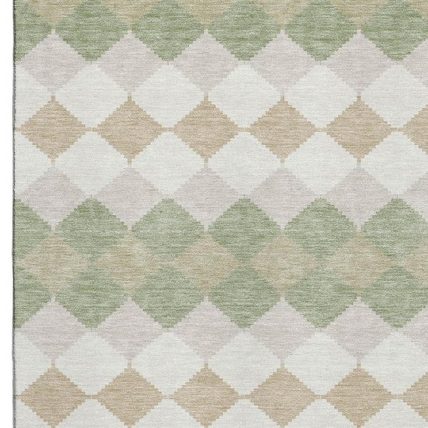 HomeRoots 9' X 12' Modern Artichoke Green Geometric Area Rug – Washable, UV Protected, Stain-Resistant Style! 679023
