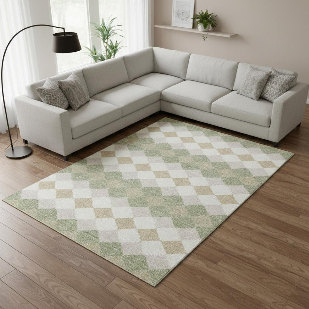 HomeRoots 10' X 14' Artichoke Green Geometric Area Rug – UV Protected, Washable, Stylish & Durable for Family Spaces 679024