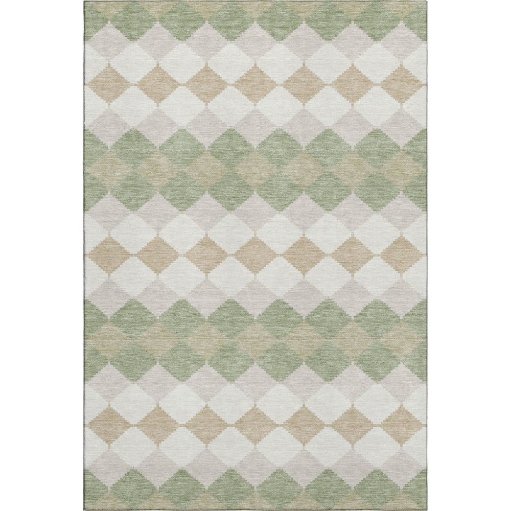 HomeRoots 10' X 14' Artichoke Green Geometric Area Rug – UV Protected, Washable, Stylish & Durable for Family Spaces 679024