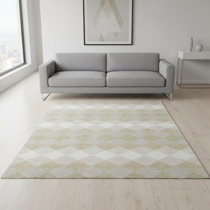 HomeRoots 5' X 8' Beige Taupe Ivory Geometric Washable Area Rug - Durable, Stain Resistant, UV Protected Elegance 679026