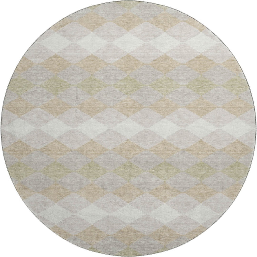 HomeRoots 8' Beige Taupe & Ivory Geometric Round Rug - Washable, UV-Protected, Durable for Homes with Kids & Pets 679027