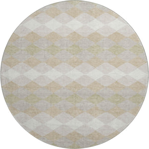 HomeRoots 8' Beige Taupe & Ivory Geometric Round Rug - Washable, UV-Protected, Durable for Homes with Kids & Pets 679027
