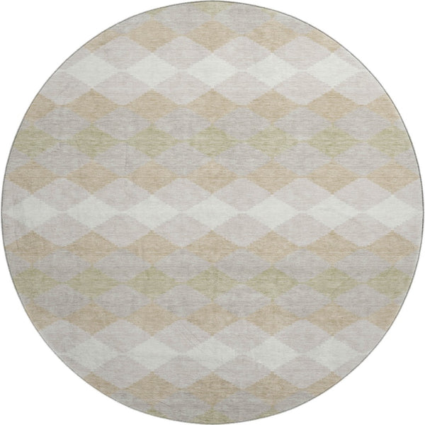 HomeRoots 8' Beige Taupe & Ivory Geometric Round Rug - Washable, UV-Protected, Durable for Homes with Kids & Pets 679027