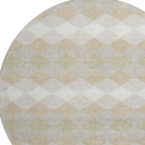 HomeRoots 8' Beige Taupe & Ivory Geometric Round Rug - Washable, UV-Protected, Durable for Homes with Kids & Pets 679027
