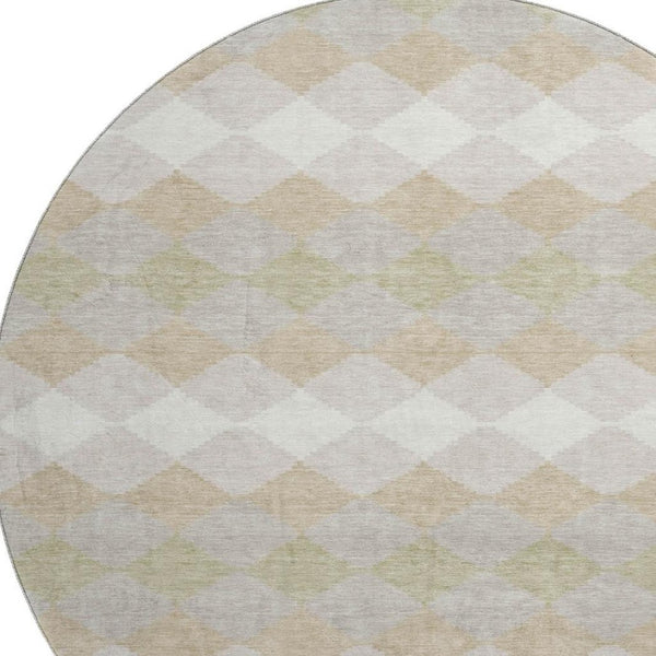 HomeRoots 8' Beige Taupe & Ivory Geometric Round Rug - Washable, UV-Protected, Durable for Homes with Kids & Pets 679027