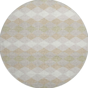 HomeRoots 8' Beige Taupe & Ivory Geometric Round Rug - Washable, UV-Protected, Durable for Homes with Kids & Pets 679027