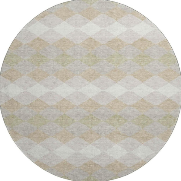 HomeRoots 8' Beige Taupe & Ivory Geometric Round Rug - Washable, UV-Protected, Durable for Homes with Kids & Pets 679027