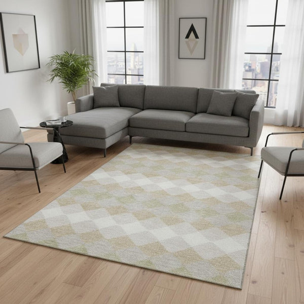 HomeRoots 8' X 10' Stylish Beige Taupe & Ivory Geometric Washable Area Rug – Durable, UV Protected Design! 679028