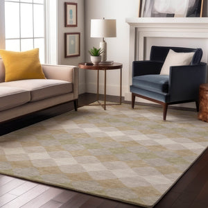 HomeRoots 10' X 14' Washable Beige Taupe Ivory Geometric Area Rug with UV Protection for Modern Spaces 679030