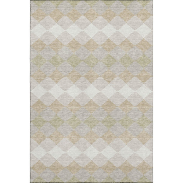 HomeRoots 10' X 14' Washable Beige Taupe Ivory Geometric Area Rug with UV Protection for Modern Spaces 679030