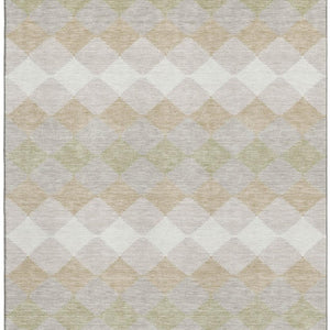 HomeRoots 10' X 14' Washable Beige Taupe Ivory Geometric Area Rug with UV Protection for Modern Spaces 679030
