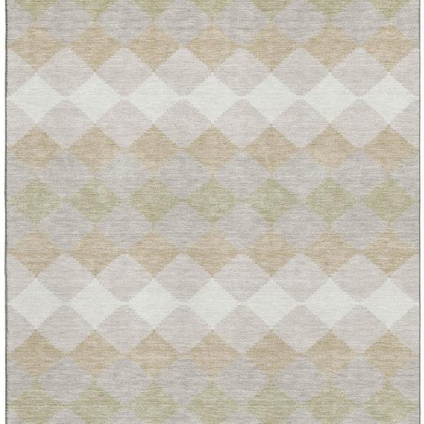 HomeRoots 10' X 14' Washable Beige Taupe Ivory Geometric Area Rug with UV Protection for Modern Spaces 679030