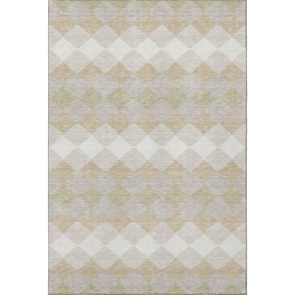 HomeRoots 10' X 14' Washable Beige Taupe Ivory Geometric Area Rug with UV Protection for Modern Spaces 679030