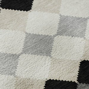 HomeRoots 8' X 10' Modern Black Gray Ivory Geometric Area Rug - Washable, UV-Protected, Stain-Resistant Design 679034