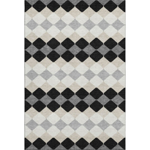 HomeRoots 9' X 12' Modern Black Gray Ivory Geometric Area Rug – Washable, Stain-Resistant & UV Protected! 679035